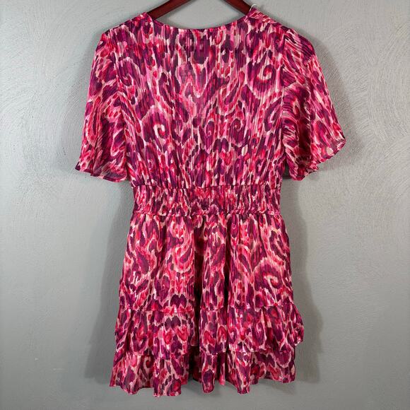 Zara Women's Dress Large Flounce Hem Elastic Waist Metallic Thread Printed Mini - Picture 9 of 9